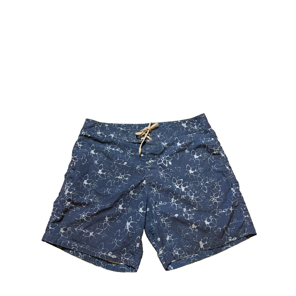 Faherty Brand Men's Blue Floral Board Shorts Swim Trunks Made in USA 7" Inseam